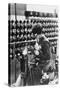 Women Worker in Safety Goggles Doing Acetylene Welding on Cylinder Water Jacket in Factory-null-Stretched Canvas