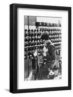 Women Worker in Safety Goggles Doing Acetylene Welding on Cylinder Water Jacket in Factory-null-Framed Photographic Print