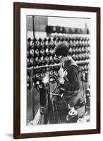 Women Worker in Safety Goggles Doing Acetylene Welding on Cylinder Water Jacket in Factory-null-Framed Photographic Print