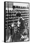 Women Worker in Safety Goggles Doing Acetylene Welding on Cylinder Water Jacket in Factory-null-Framed Stretched Canvas