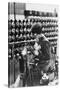 Women Worker in Safety Goggles Doing Acetylene Welding on Cylinder Water Jacket in Factory-null-Stretched Canvas