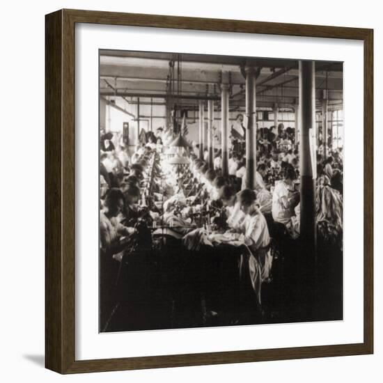 Women Working at Sewing Machines in Factory in Leicester, England, 1923-null-Framed Photo