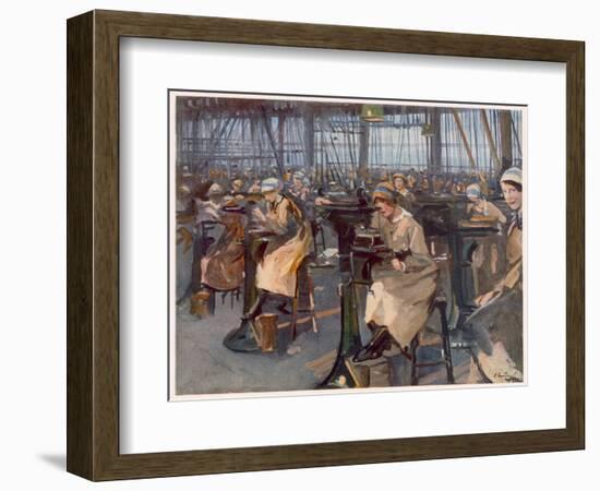 Women Working in Factory, Newcastle, from British Artists at the Front, Continuation of the Western-John Lavery-Framed Giclee Print