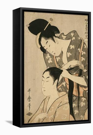 Women Works as a Hairdresser on Another Woman-null-Framed Stretched Canvas