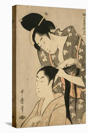 Women Works as a Hairdresser on Another Woman-null-Stretched Canvas