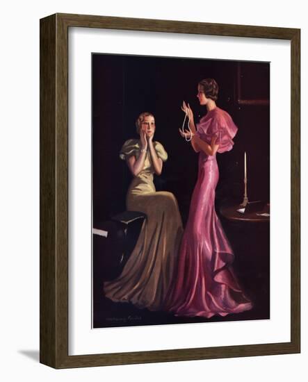 Womens Evening Gowns Dresses Pearls Jewellery Glamour Clothing Clothes, UK, 1930-null-Framed Giclee Print