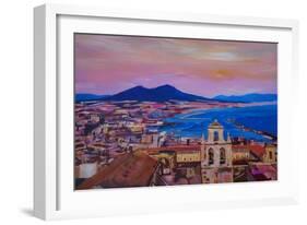 Wonderful City View of Naples Italy with Mount Ves-Markus Bleichner-Framed Art Print