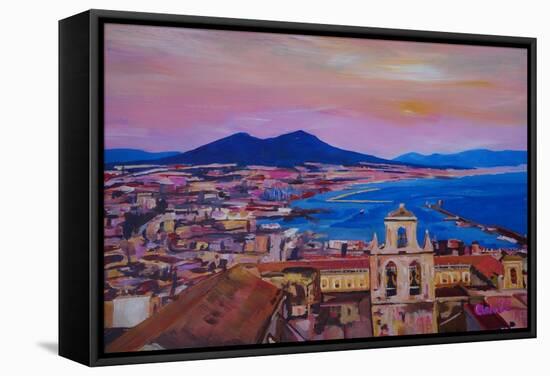 Wonderful City View of Naples Italy with Mount Ves-Markus Bleichner-Framed Stretched Canvas