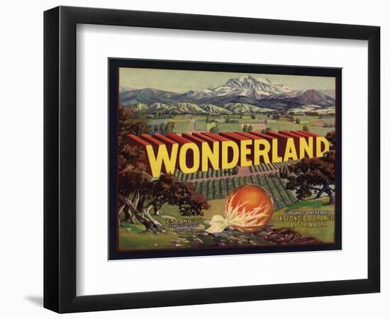 Wonderland Brand - Escondido, California - Citrus Crate Label-Lantern Press-Framed Art Print