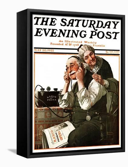 "Wonders of Radio" or "Listen, Ma!" Saturday Evening Post Cover, May 20,1922-Norman Rockwell-Framed Stretched Canvas