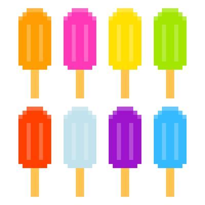 8-Bit Pixel-Art Ice Lollies of Different Colors and Fruity Flavors