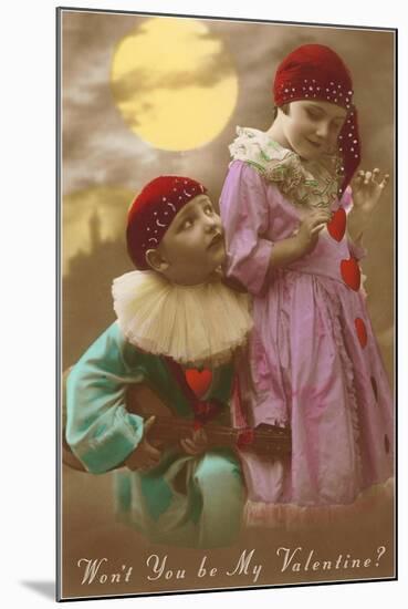 Wont You Be My Valentine? Child Clowns-null-Mounted Art Print