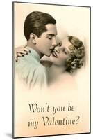 Wont You Be My Valentine? Couple Smooching-null-Mounted Art Print