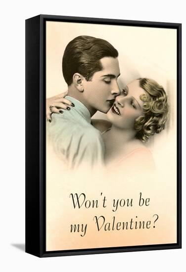 Wont You Be My Valentine? Couple Smooching-null-Framed Stretched Canvas