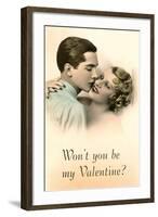 Wont You Be My Valentine? Couple Smooching-null-Framed Art Print