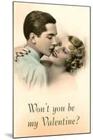 Wont You Be My Valentine? Couple Smooching-null-Mounted Art Print