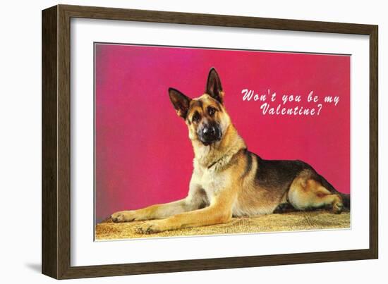 Wont You be My Valentine? Quizzical German Shepherd-null-Framed Art Print