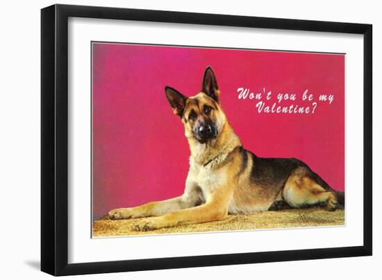 Wont You be My Valentine? Quizzical German Shepherd-null-Framed Art Print