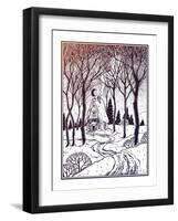 Wood Cabin in Winter Forest Landscape with Trees and Snow Road. Vector Illustration Isolated. Retro-Katja Gerasimova-Framed Art Print