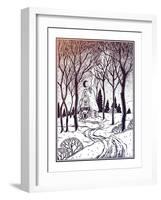 Wood Cabin in Winter Forest Landscape with Trees and Snow Road. Vector Illustration Isolated. Retro-Katja Gerasimova-Framed Art Print