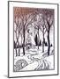 Wood Cabin in Winter Forest Landscape with Trees and Snow Road. Vector Illustration Isolated. Retro-Katja Gerasimova-Mounted Art Print