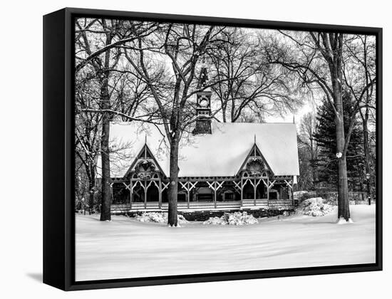 Wood House Snowy Winter in Central Park New York City-Philippe Hugonnard-Framed Stretched Canvas