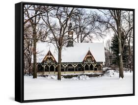 Wood House Snowy Winter in Central Park New York City-Philippe Hugonnard-Framed Stretched Canvas