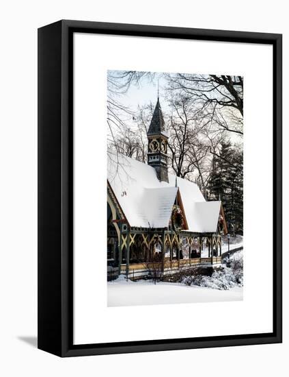 Wood House Snowy Winter in Central Park New York City-Philippe Hugonnard-Framed Stretched Canvas