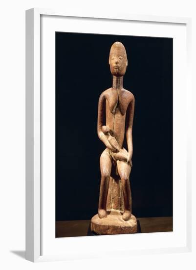 Wood Sculpture Depicting Mother and Child-null-Framed Giclee Print
