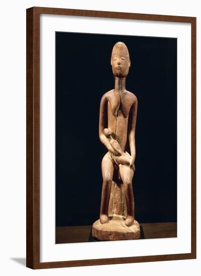 Wood Sculpture Depicting Mother and Child-null-Framed Giclee Print