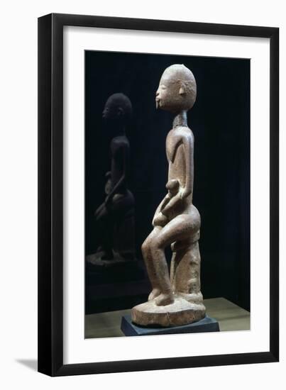 Wood Sculpture Depicting Mother and Child-null-Framed Giclee Print