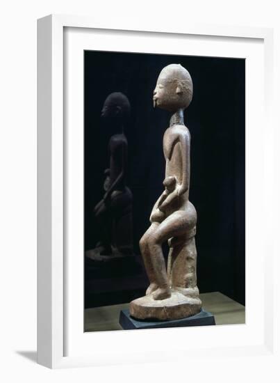 Wood Sculpture Depicting Mother and Child-null-Framed Giclee Print