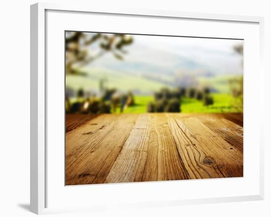 Wood Textured Backgrounds on the Tuscany Landscape-ZoomTeam-Framed Photographic Print