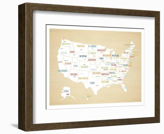 Wood USA Map-Kindred Sol Collective-Framed Art Print