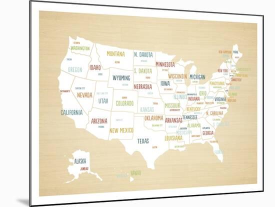 Wood USA Map-Kindred Sol Collective-Mounted Art Print