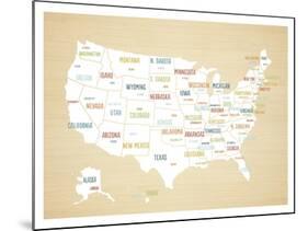 Wood USA Map-Kindred Sol Collective-Mounted Art Print