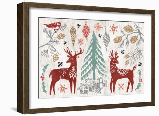 Woodcut Christmas I Color-Daphne Brissonnet-Framed Art Print