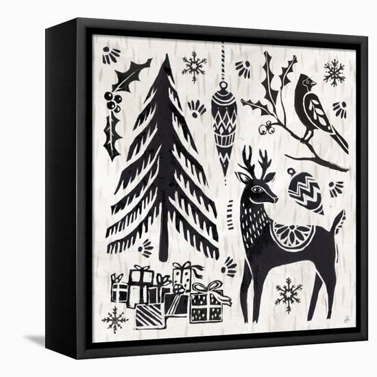 Woodcut Christmas V-Daphne Brissonnet-Framed Stretched Canvas