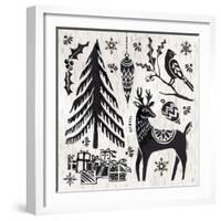 Woodcut Christmas V-Daphne Brissonnet-Framed Art Print