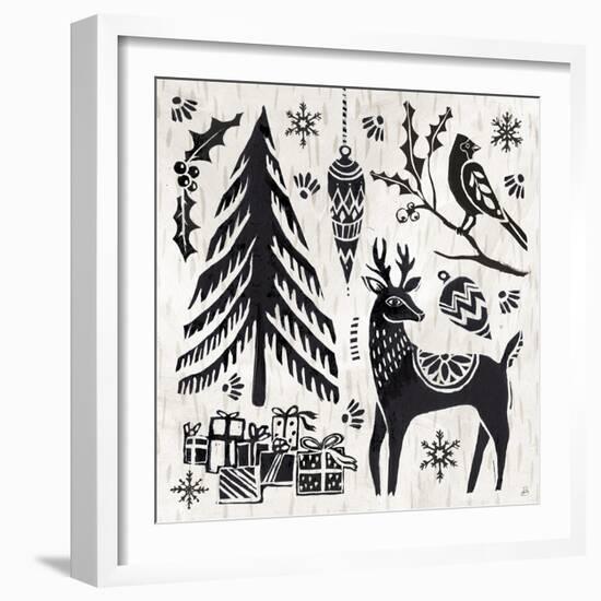 Woodcut Christmas V-Daphne Brissonnet-Framed Art Print