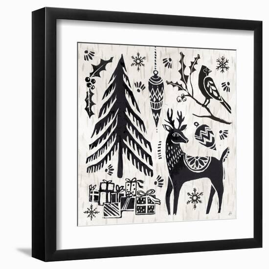 Woodcut Christmas V-Daphne Brissonnet-Framed Art Print