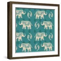 Woodcut Elephant Pattern B-Daphne Brissonnet-Framed Art Print