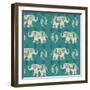 Woodcut Elephant Pattern B-Daphne Brissonnet-Framed Art Print