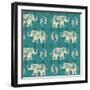 Woodcut Elephant Pattern B-Daphne Brissonnet-Framed Art Print