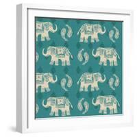 Woodcut Elephant Pattern B-Daphne Brissonnet-Framed Art Print