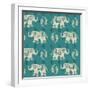 Woodcut Elephant Pattern B-Daphne Brissonnet-Framed Art Print