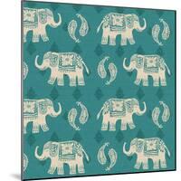 Woodcut Elephant Pattern B-Daphne Brissonnet-Mounted Art Print