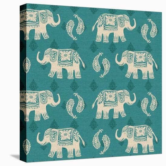Woodcut Elephant Pattern B-Daphne Brissonnet-Stretched Canvas