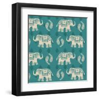 Woodcut Elephant Pattern B-Daphne Brissonnet-Framed Art Print