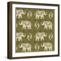 Woodcut Elephant Patterns-Daphne Brissonnet-Framed Art Print